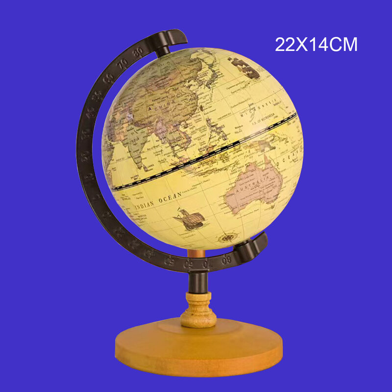 22x14cm World Globe Earth Map In English Retro Wooden Base Earth Instrument Geography Education Globe Desk Decoration Furniture