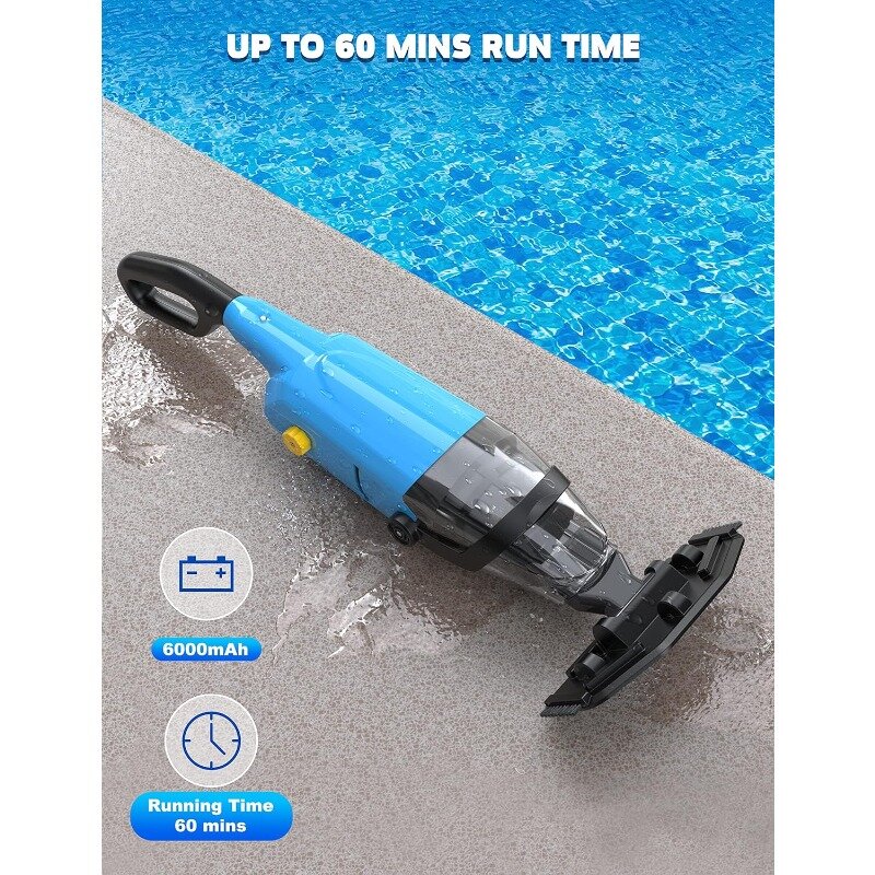Aspirapolvere per piscina senza fili Efurden, detergente per piscina ricaricabile portatile con tempo di funzionamento fino a 60 minuti ideale