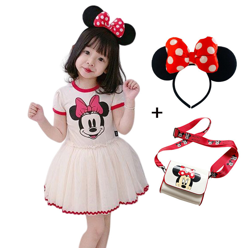 Vestido informal con estampado Floral para niña, traje de princesa con estampado de margaritas, Minnie Mouse, sin espalda, para verano