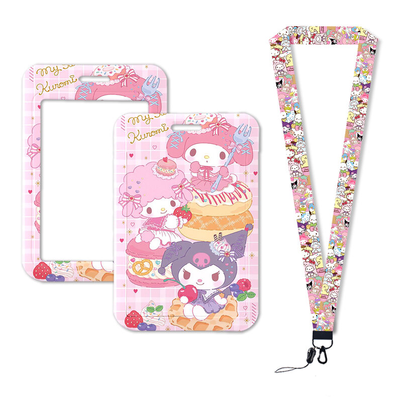 W Hello Kitty Kuromi-correa para el cuello para tarjeta bancaria, soporte para insignia de identificación, llaveros para niñas de jardín de infantes, accesorios para niños, regalos