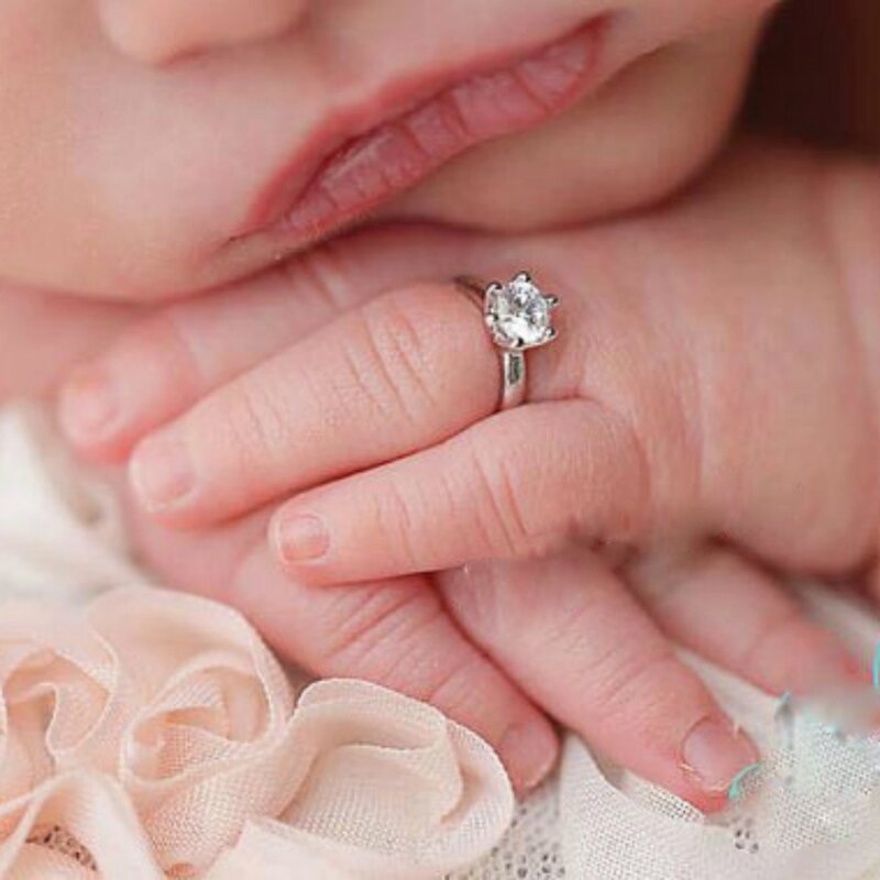 Crystal Baby Rings Newborn Lovely White Angel Rings Easy to Wear Photo Props