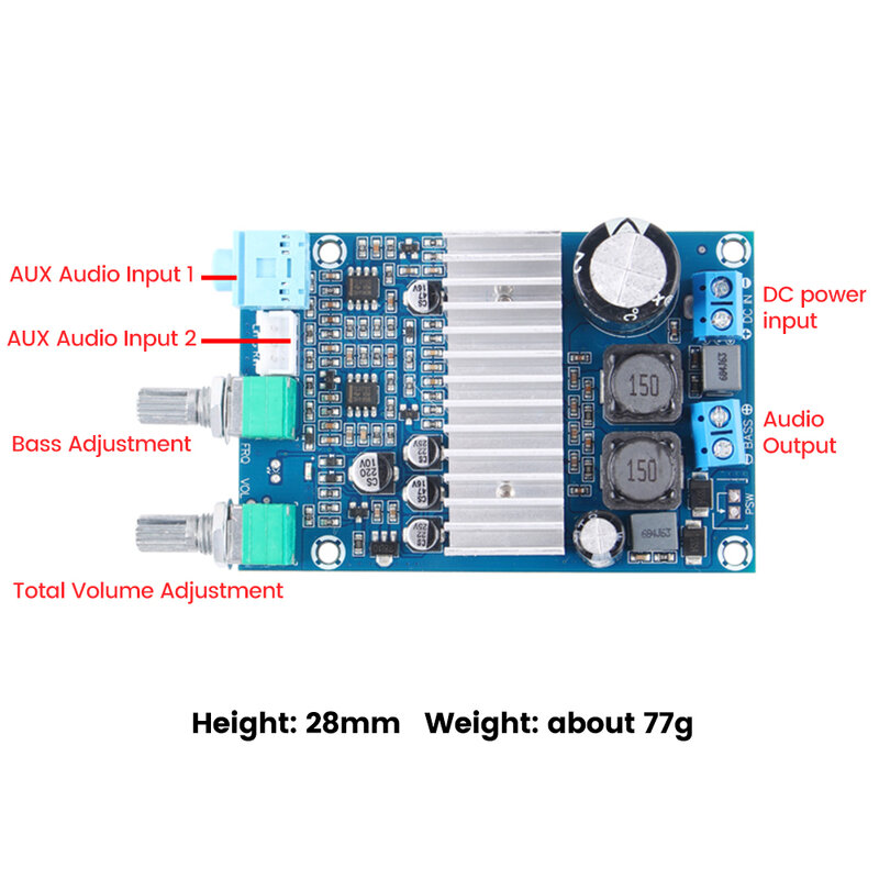 TPA3116D2 초저음 스피커 증폭판 DC12-24V 모노 디지털 오디오 증폭기 가정용 자동차 스피커 전력 증폭판 DIY