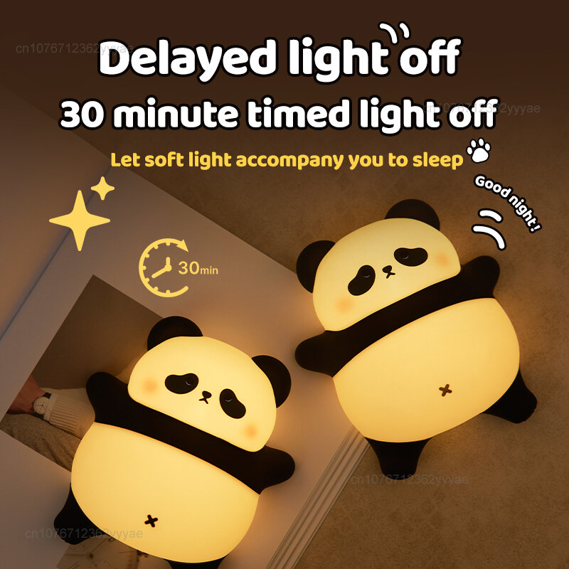 LED Night Lights Cute Panda Silicone Lamp USB Rechargeable Touch Sensor Timing Bedside Decor Kids Baby Nightlight Birthday Gifts