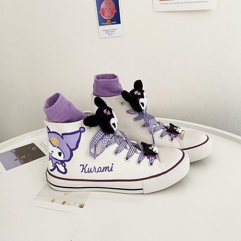 애니메이션 산리오 쿠로미 어린이 하이탑 캔버스 신발, 카와이 만화, 미끄럼 방지 밑창 캔버스, 학생 소녀 선물