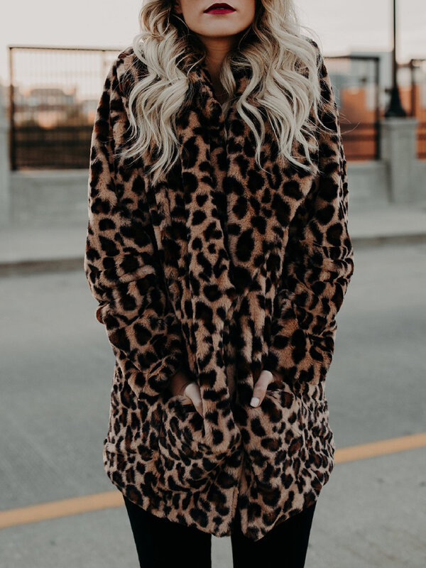 Chaqueta Vintage con estampado de leopardo para mujer, abrigo de felpa grueso, cálido, informal, holgado, de piel sintética, con botones Chic, para invierno