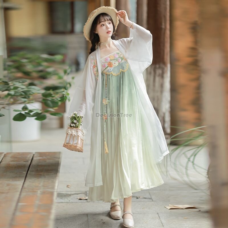 2024 китайская женская Улучшенная пряжа hanfu ruqun hanfu вышитая hanfu Повседневная Свободная весенне-летняя одежда из двух частей комплект hanfu w492