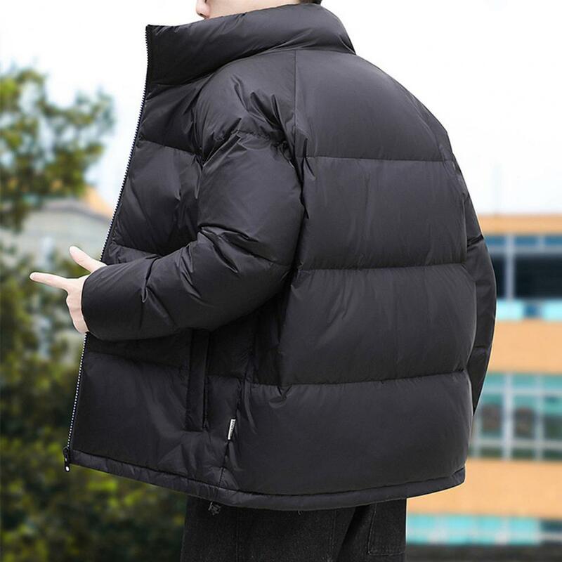 Thickened Men Jacket Stand Collar Jacket Winter Men's Down Coat with Zipper Stand Collar Thickened Padded Heat for Cold