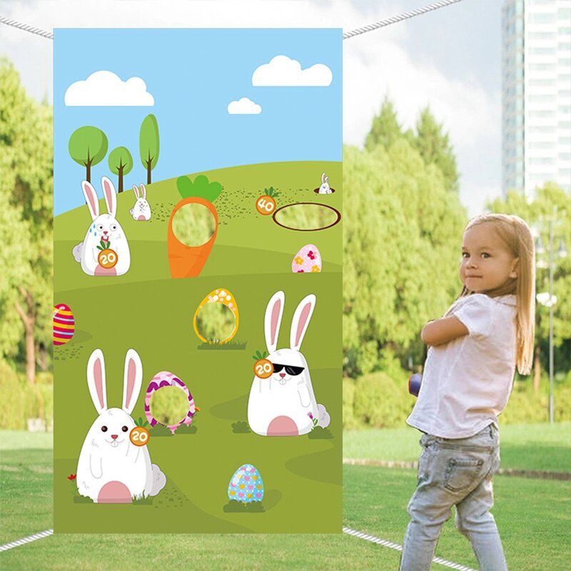 Easter Toss Game Flag Easter Day Rabbit Toss Flag Bunny theme Banner Bean Bag Toss Banner Carnival Kid Toy A