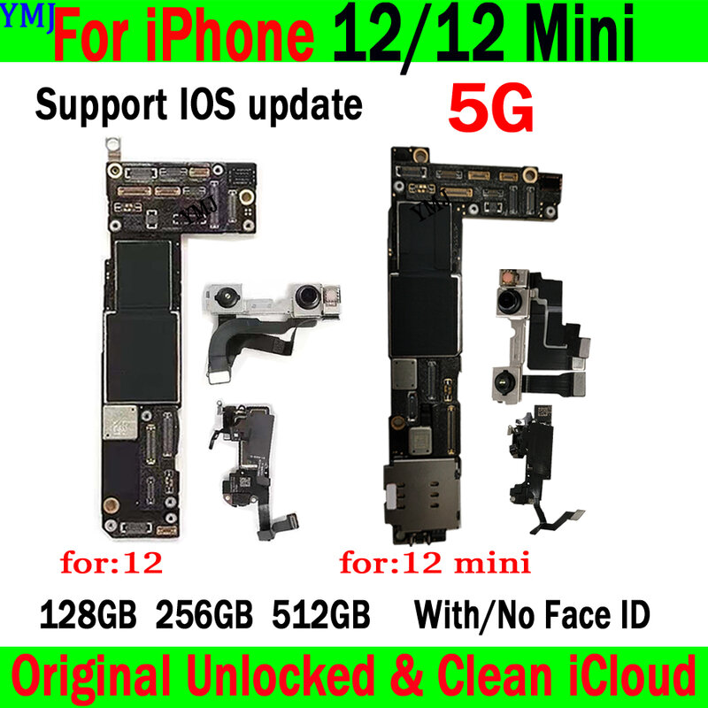 Clean ICloud For IPhone 12 Mini Motherboard Original Unlocked With/No Face ID For IPhone 12 Pro Max Logic Board 100% Tested Work