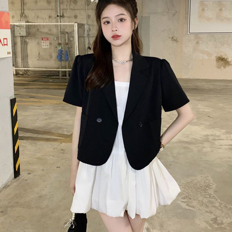 Sommer koreanische kurze Blazer für Frauen dünne Kurzarm Anzug Jacke Frau einfarbige einreihige Büro Outwear Damen