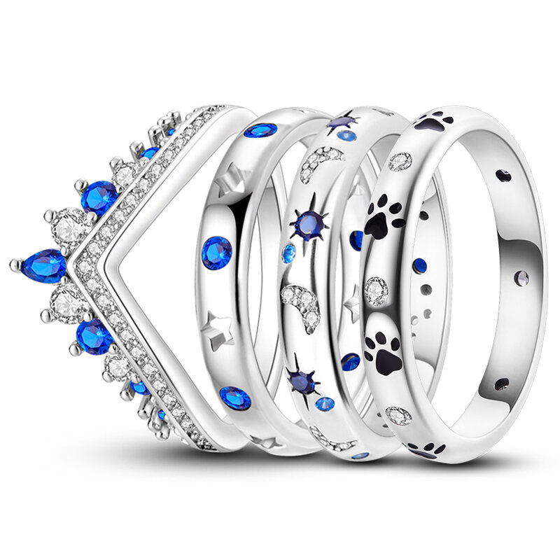 925 Sterling Silver Colorido Zircão Anéis para Mulheres, Jóias De Casamento Fino, Presentes De Noivado, Aniversário, Estrela, Lua, Novo, 100%