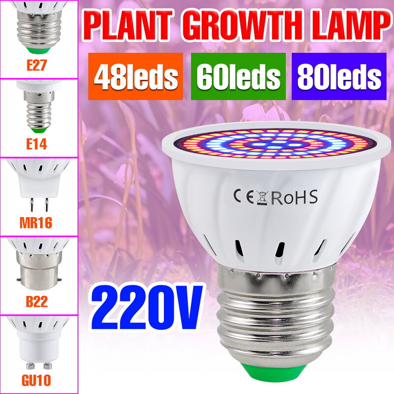 LED Full Spectrum Phytolamp para Plantas, Crescer Bulbo, E27, Mudas Crescem Luz, Phyto Light, Lâmpada de Crescimento Vegetal, Hidropônico