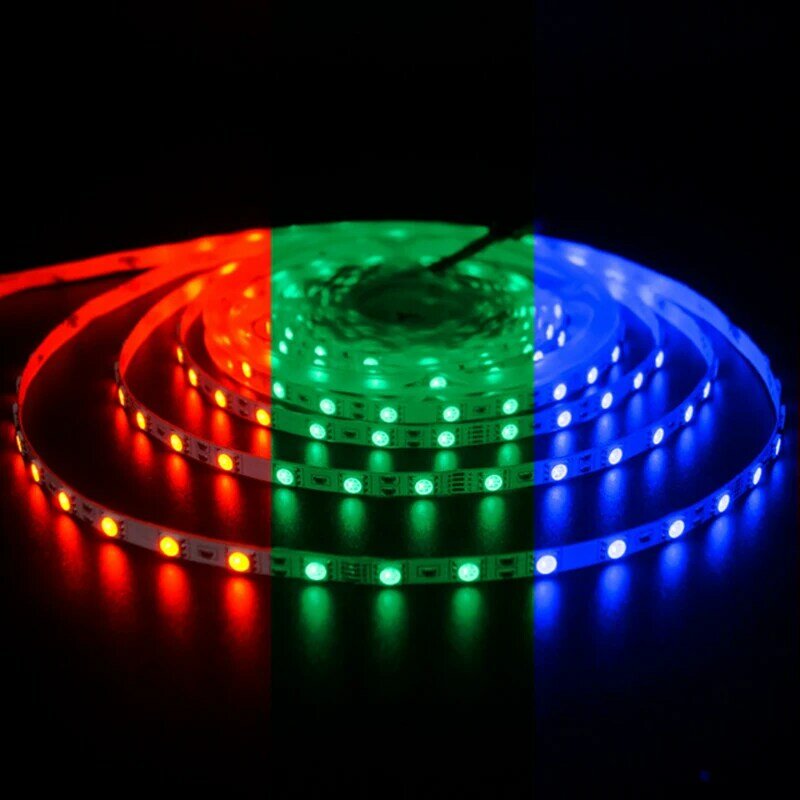 Tira de luces LED RGB SMD 5050 de 5M, cinta luminosa Flexible de 60LEDs/M, lado estrecho, 6mm de ancho, PCB, no resistente al agua, cc 12V