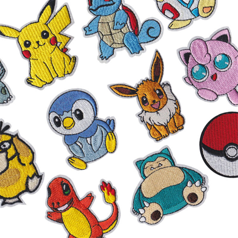 Autocollants de patch de gril de vêtements de Pokemon Pikachu, coudre sur des patchs de broderie, fer appliqué sur des vêtements, cadeaux de décor de vêtement de bricolage de bande dessinée