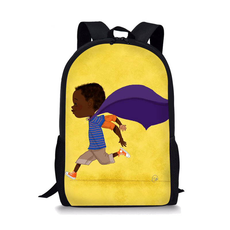 かわいいアフリカの男の子の3Dプリントバックパック、ランドセル、学生、子供用ブックバッグ、子供用スクールバッグ、サッチェル、子供、16インチ