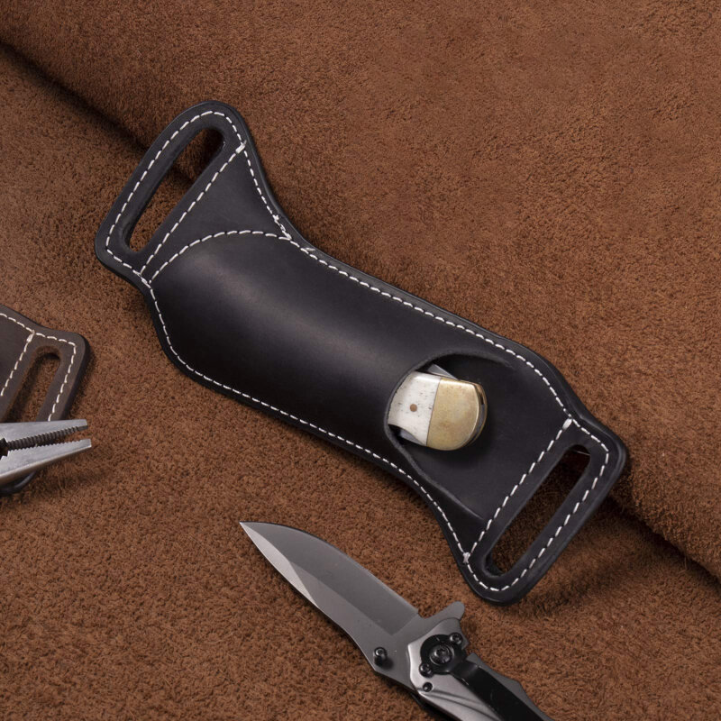 Coltello da cintura guaina custodia per coltelli borsa per attrezzi multiuso PU strumenti per esterni coltello pieghevole tasca portacoltelli in pelle bovina campeggio all'aperto