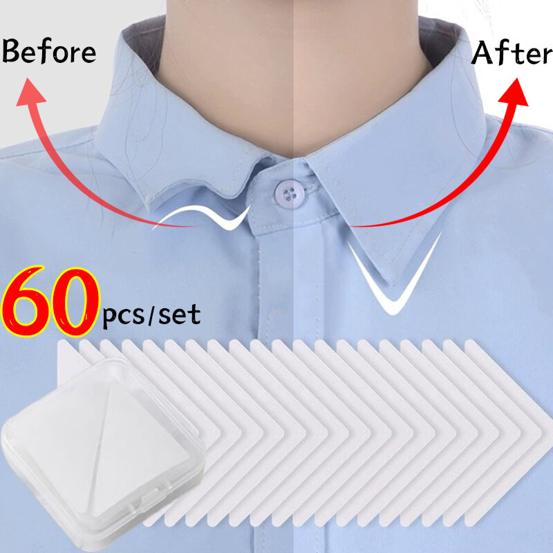 60pcs/set Collar Stickers Polo T-Shirt Stereotyped Stand Collar Shaper Pads Women Girls Anti-roll Adhesive Clear Triangle Tape
