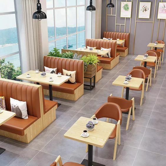 Juego de mesa y silla de cuero de Pu para café, sofá nórdico moderno de alta calidad para oficina y restaurante, barato