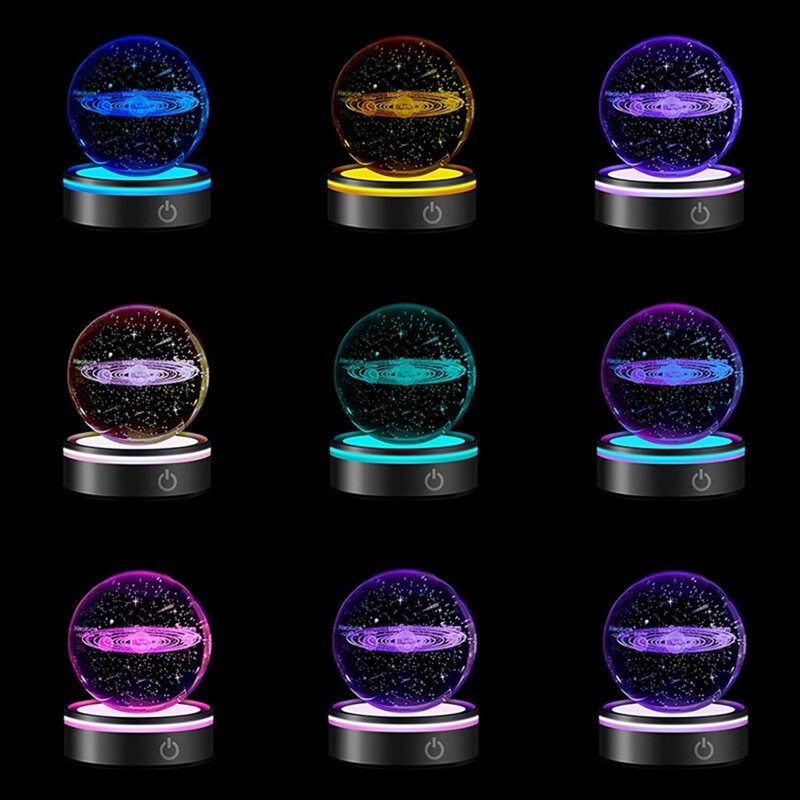 Base luminosa a LED con Display rotondo colorato sensibile al tocco per cornice per foto in vetro cristallo 3D