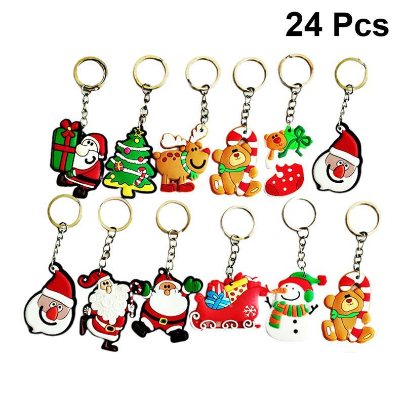 Брелки для ключей с рождественской тематикой, 24 шт., брелки для ключей с мультяшным рисунком, сувениры для вечеринок (случайный рисунок)