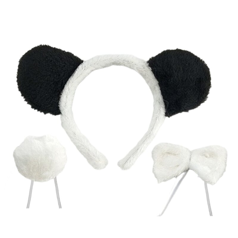 Conjunto fantasia panda com orelhas e cauda, ​​gravata borboleta, animal, acessórios para crianças, meninos,