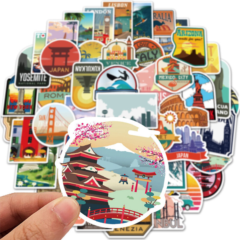 10/30/50PCS World Travel Attractions Graffiti Stickers Suitcases Laptops Mobile Phone Guitar Water Cup Decorative Stickers