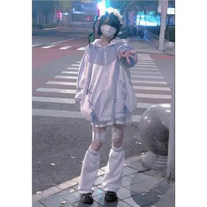Sudadera con capucha estilo Harajuku para mujer, ropa kawaii informal japonesa, chaqueta gótica de gran tamaño con cremallera, top 2023
