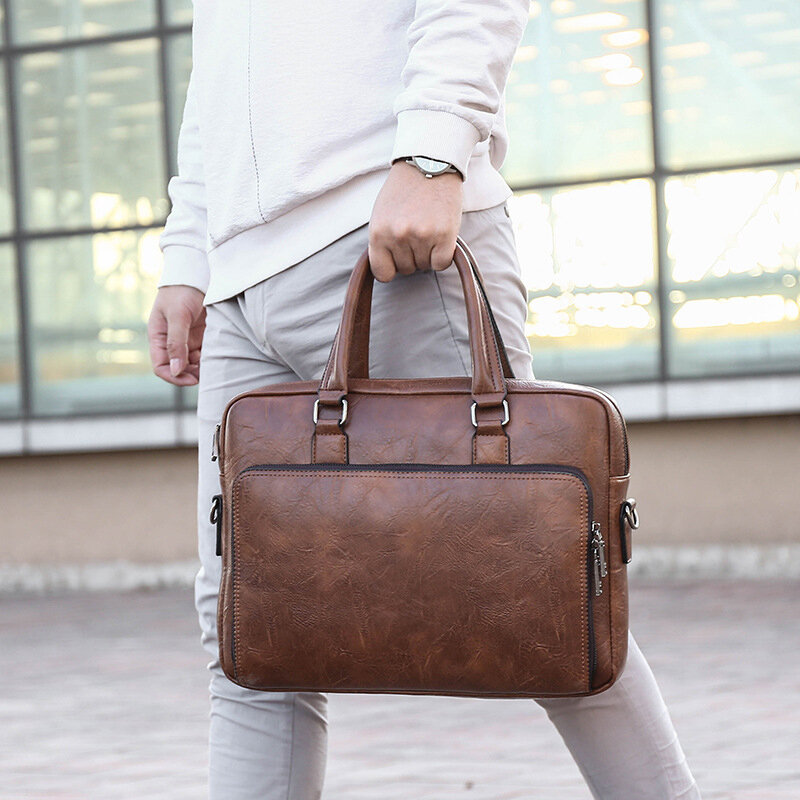 Портфель мужской кожаный, сумка-тоут через плечо для ноутбука 14 дюймов, офисный деловой мессенджер через плечо, Боковая Сумка