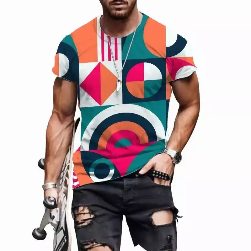 3d Geometrisch Patroon Heren T-Shirt Originele Stijl Hiphop Casual Ontspannen Ademend Heren Korte Mouw T-Shirt