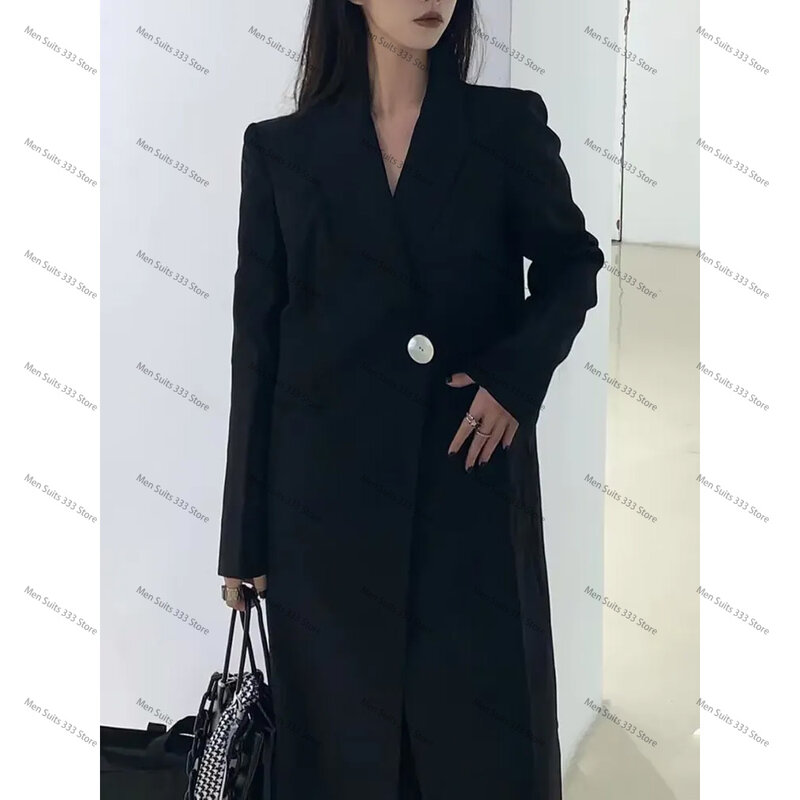 New Arrival Black One Button Women's Suits Tailor Long Peak Lapel Blazer Formal Office Lady 1 Piece Jacket Abaya Muslim Terno