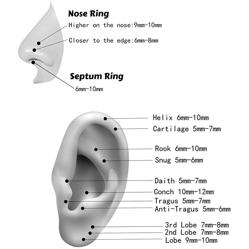 Nostril Piercing para Mulheres e Homens, Septo Nose Rings, Tragus, Cartilagem, Helix Hoop Earring, Corpo de Aço Cirúrgico Jóias, 0.8mm, 20Gauge