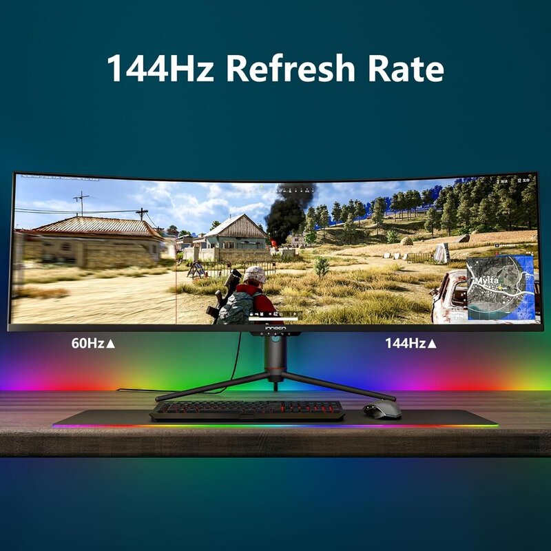 Monitor game melengkung 49 ", 144Hz ultra lebar 32:9 WDFHD 3840x1080P, R1800, 99% sRGB, HDR400, USB tipe C,