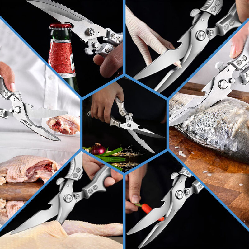 تحديث مقصات مطبخ الدجاج العظام ، الفولاذ المقاوم للصدأ مقص المطبخ الأسماك القاطع مقص الأسماك مقياس نظيفة كوك مقص سكين