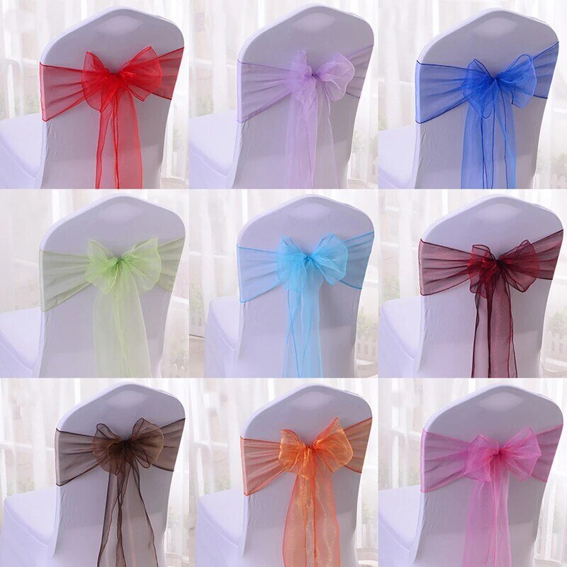 Newest Organza Chair Sashes Knot Bands Chair Bows for For Wedding Party Banquet Event Country Wedding Chair Decoration 100-10PCS