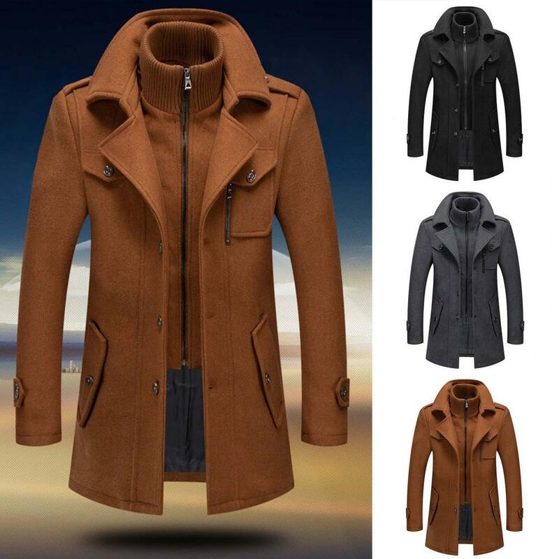 Простая мужская куртка, верхняя одежда, Мужское пальто с лацканами, пальто на молнии и пуговицах, имитация двух предметов