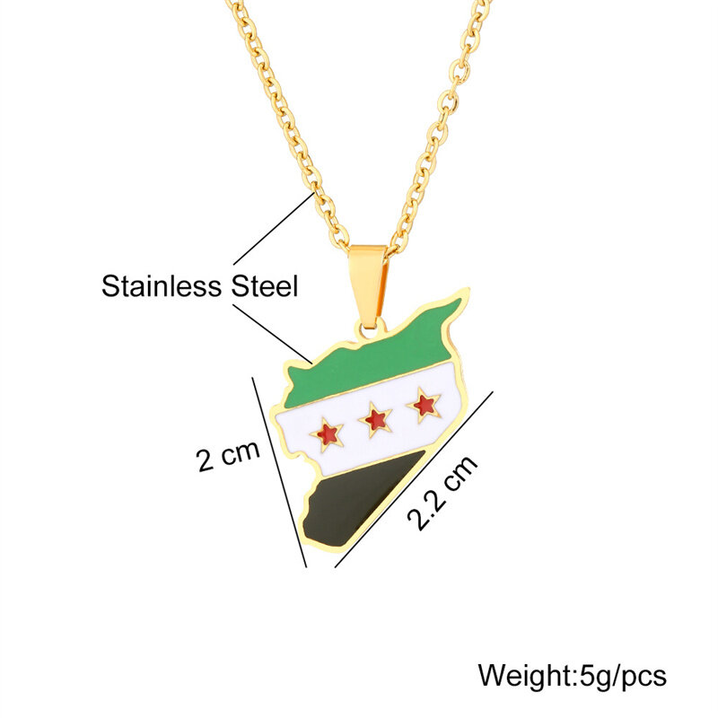 Kalung Liontin Bendera Peta Suriah Baja Tahan Karat untuk Wanita Pria Warna Emas/Warna Perak Mode Jimat Perhiasan Rantai Peta Suriah