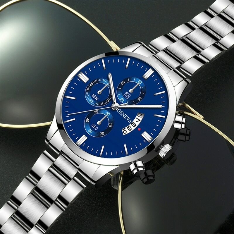 2023 남성용 실버 스테인레스 스틸 쿼츠 손목 시계, 비즈니스 시계, 남성 달력 시계, 럭셔리 패션