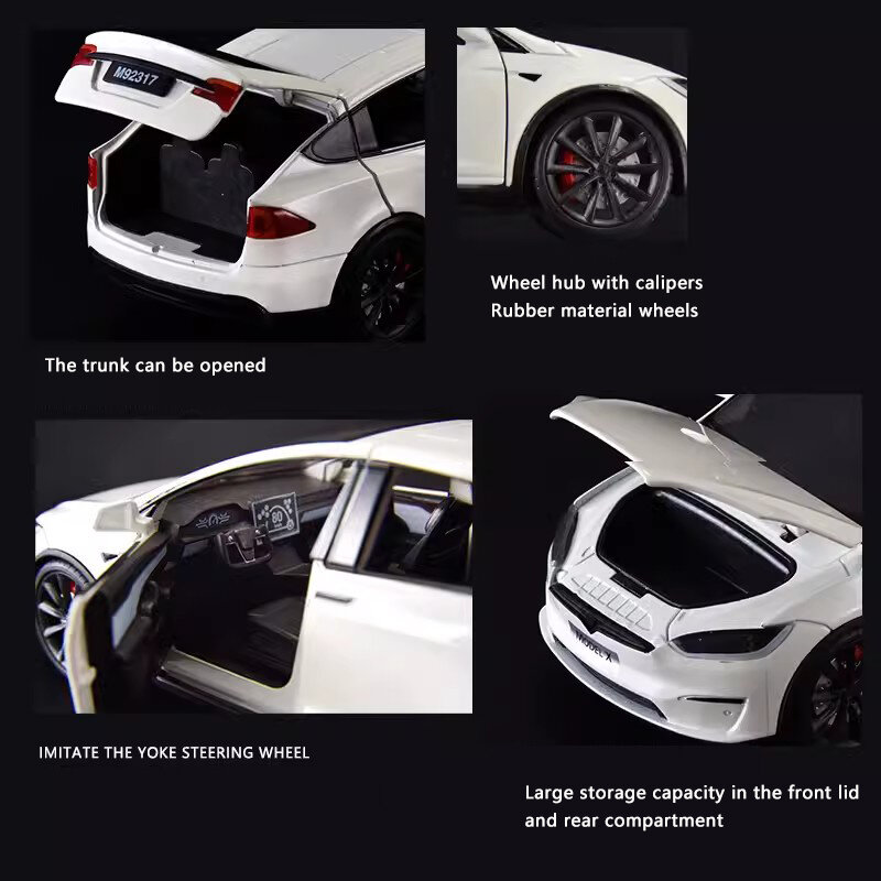 Новая модель автомобиля из сплава Tesla X в масштабе 1:24 со звуком и фотоэлементом, игрушечный автомобиль, металлический электрический автомобиль для мальчиков, коллекция украшений, подарок