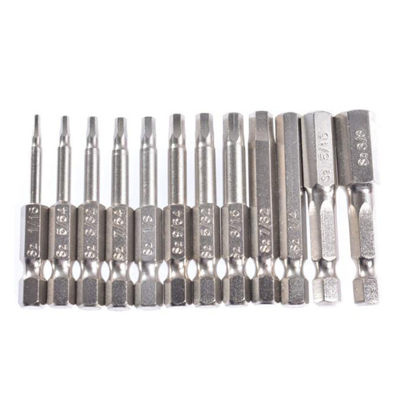 12 Pcs Magnetic Hex Screwdriver Bits 50mm Hexagon Bit Head 1/16''-3/8'' For Screws Removal Electric Driver Power Tool Parts