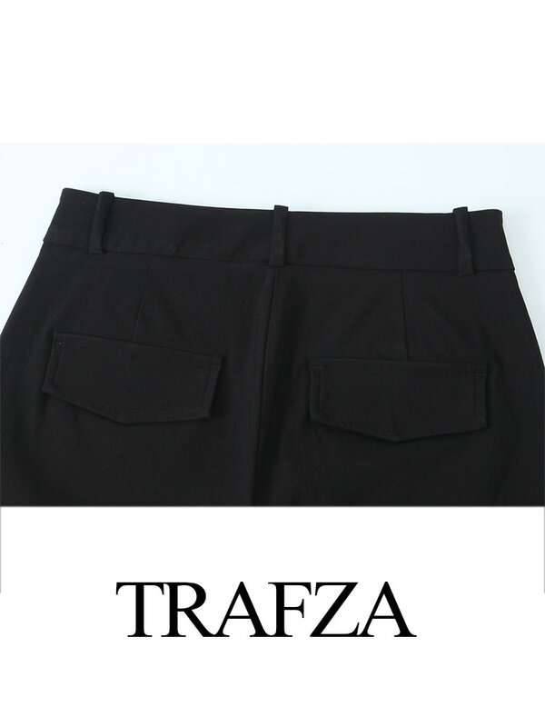 Trafza กางเกงทำงานเข้ารูปมีซิปสำหรับผู้หญิง, กางเกงแฟชั่นเอวสูงสไตล์สตรีท