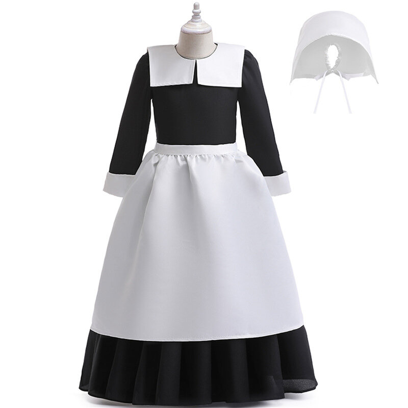 Wednesday Addams Costume Girl Summer Party Birthday Vintage Gothic Black Dress Easter Teenage Prom Dresses Cosplay Maid Costume