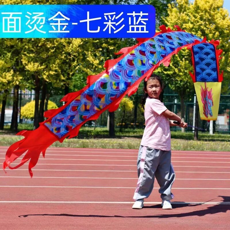 Nastro di danza del drago cinese da 3/5m con asta per bambini accessori per Body-building per la celebrazione del Festival di danza quadrata