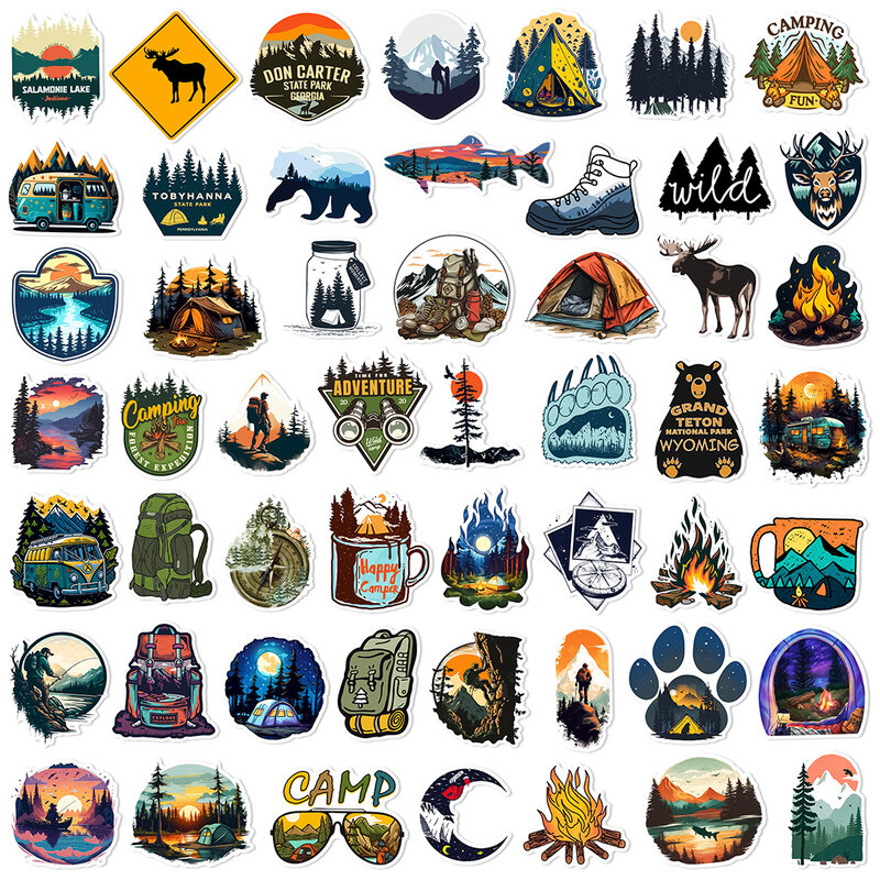 10/30/50PCS Cartoon Outdoor Hiking Camping Stickers Beautiful Travel Scenery Graffiti Sticker Decals for Stationery Laptop Phone