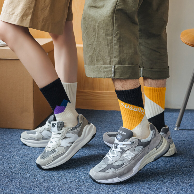 Comb cotton AB socks, flowing cream, animal geometry, medium tube socks, fashionable street socks for men and women couples