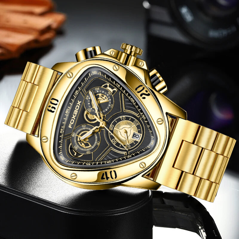 Lige นาฬิกาควอทซ์สีทองแฟชั่นสำหรับผู้ชาย, นาฬิกาข้อมือควอตซ์กีฬาลำลองสำหรับผู้ชายนาฬิกาโลหะกันน้ำ