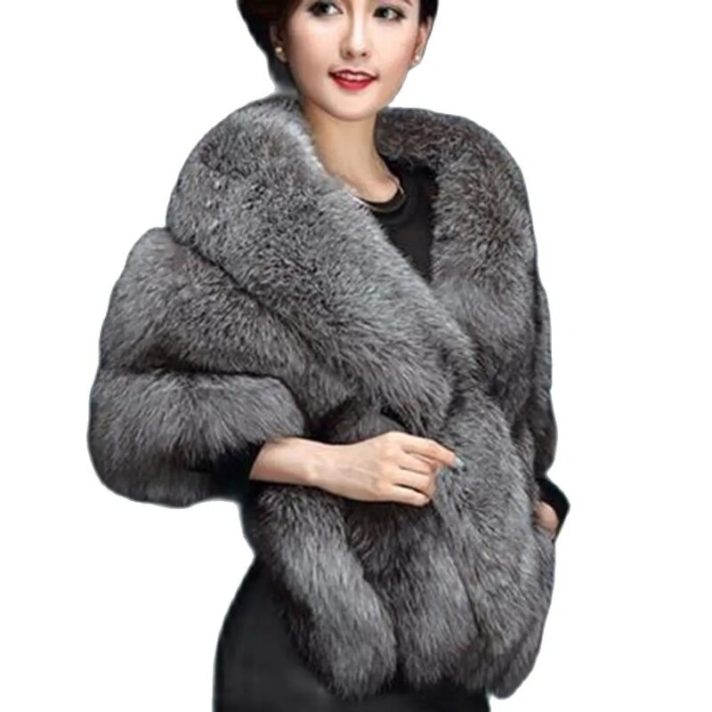 Abrigo de piel de zorro para mujer, chal de Boda nupcial, suave y esponjoso, grueso, cálido, chaqueta de piel