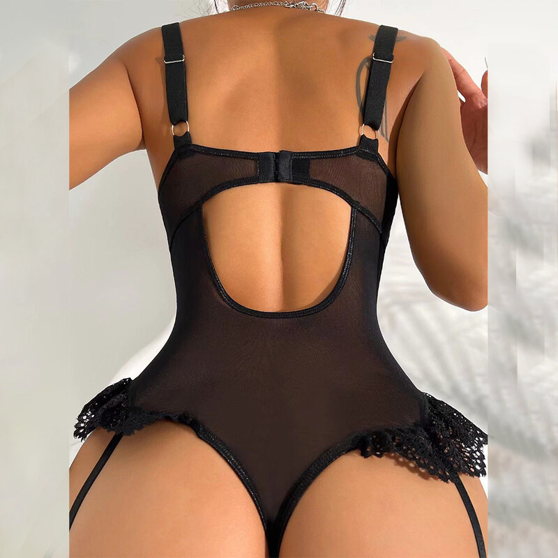 Women Lace Bodysuit With Garter Belts See Through  Lingerie Set Embroidery Seamless Sensual Outfit Babydolls Sleepwear Gifts A50