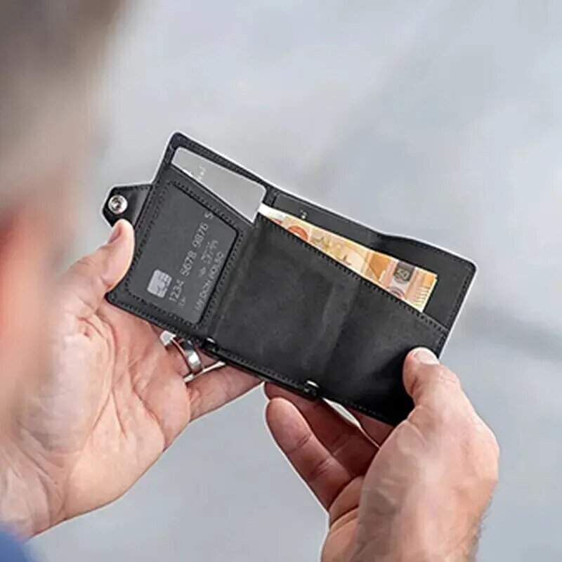 Мужской кошелек, металлический кожаный автоматический выдвижной ящик, кошелек с несколькими отделениями для карт, вместительный портативный держатель для карт