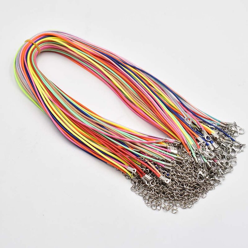 Fashion1.5mm 2mm 45cm 60cm 70cmBlack mixed Wax Leather Cord Necklace Rope Chain Lobster Clasp DIY Jewelry Accessories 100pcs/lot