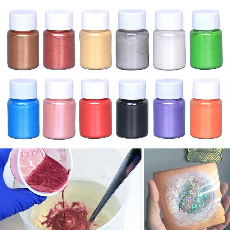 12 Colors Pearlescent Mica Powder Epoxy Resin Dye Pearlescent Paint DIY Soap Candle Glitter Mica Powder Paint DIY Crafts 10g